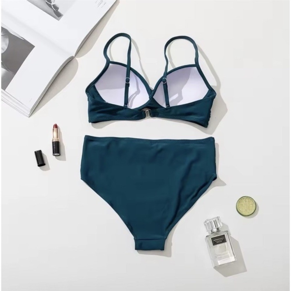 New Women's 2 Piece High Waist and Wrap Top Bikini Swimsuit Sea Blue Green XL - Picture 6 of 16
